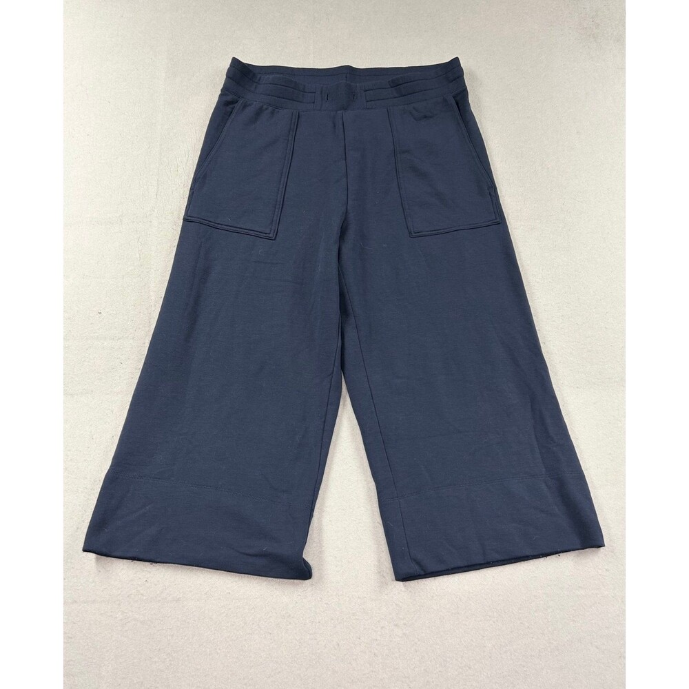 Quince Women Supersoft Fleece Cropped Wide Leg Pants Blue Large